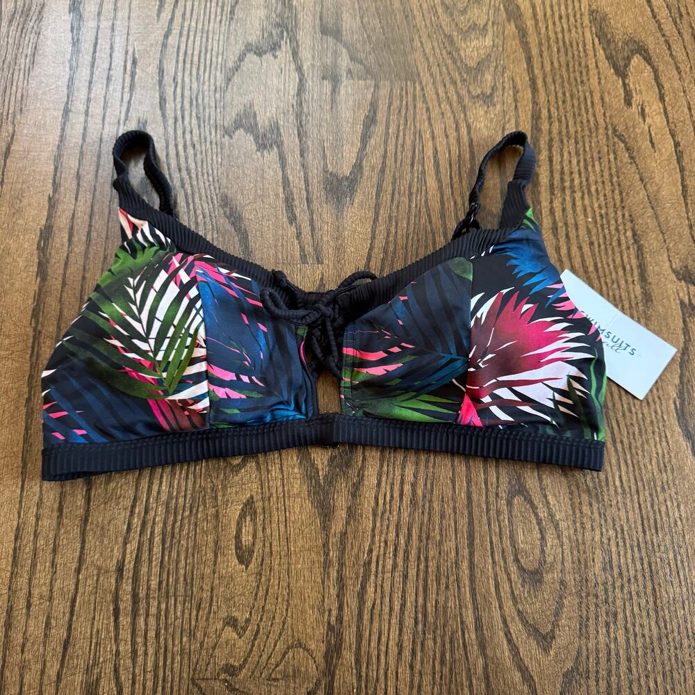 Swimsuits for All Womens Palm Patterned Tie Front Bikini Swim Suit Top Size 12